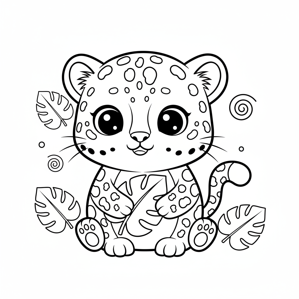 Leopard coloring page for everyone - Chibi style