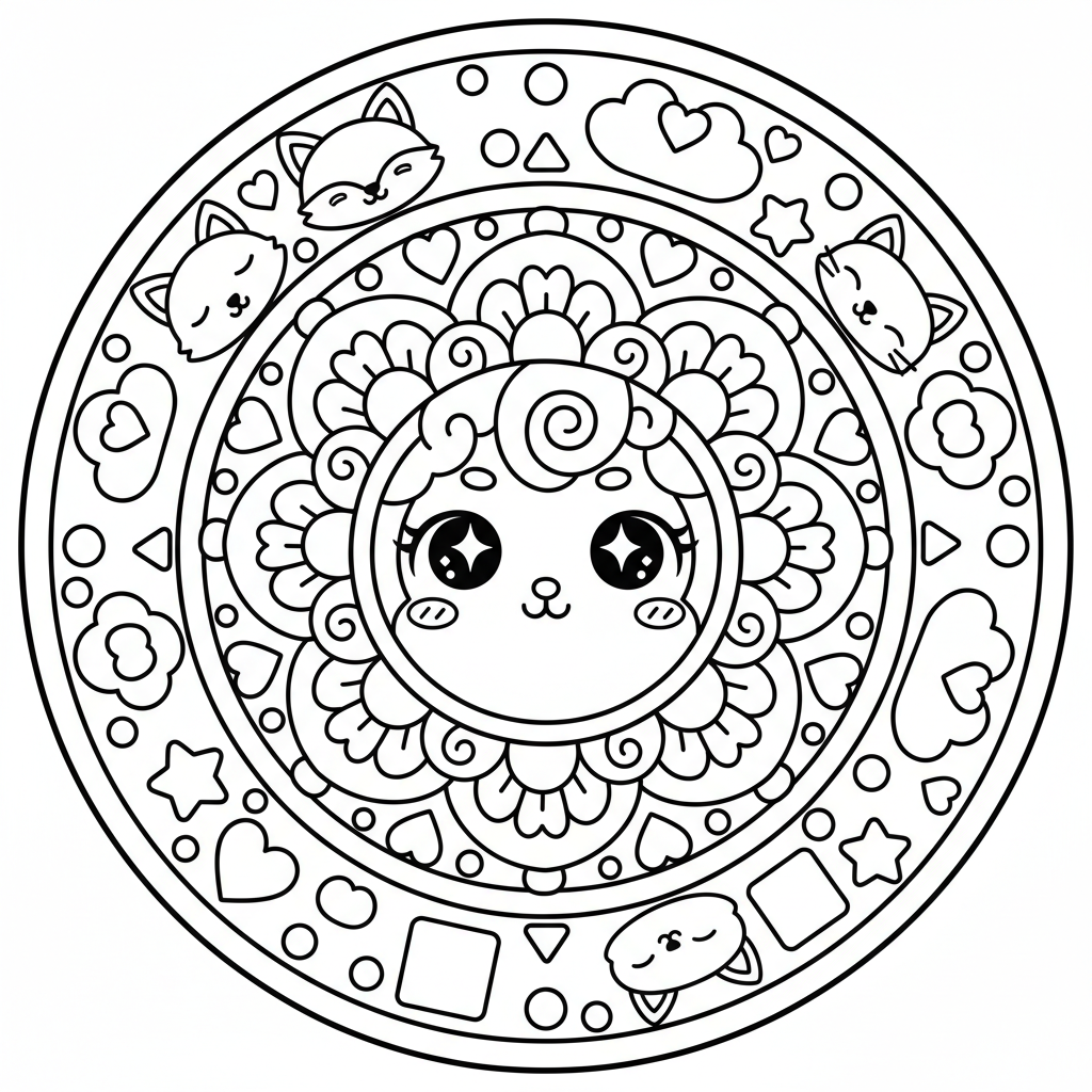 Mandala coloring page for everyone - Chibi style