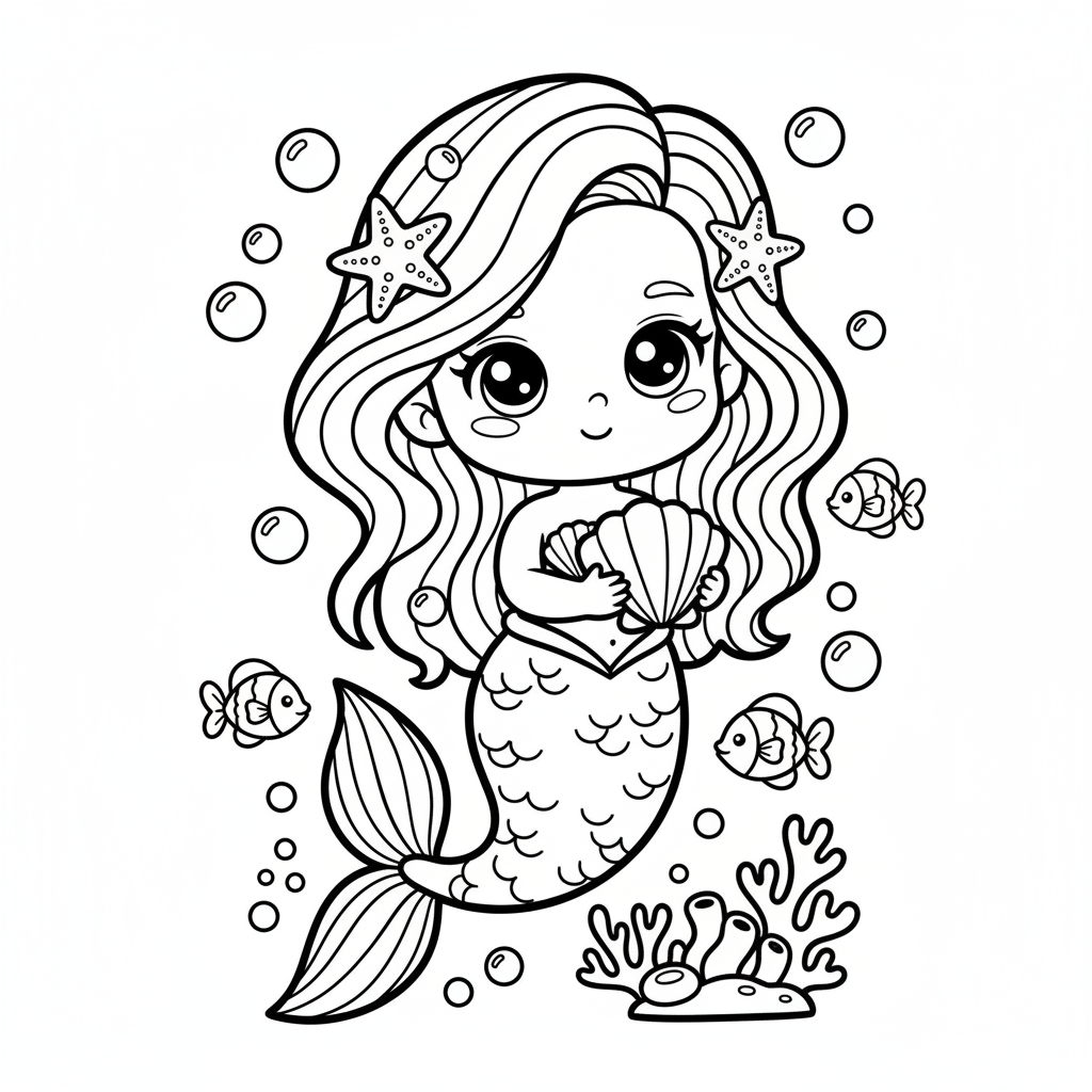 Mermaid coloring page for everyone - Chibi style