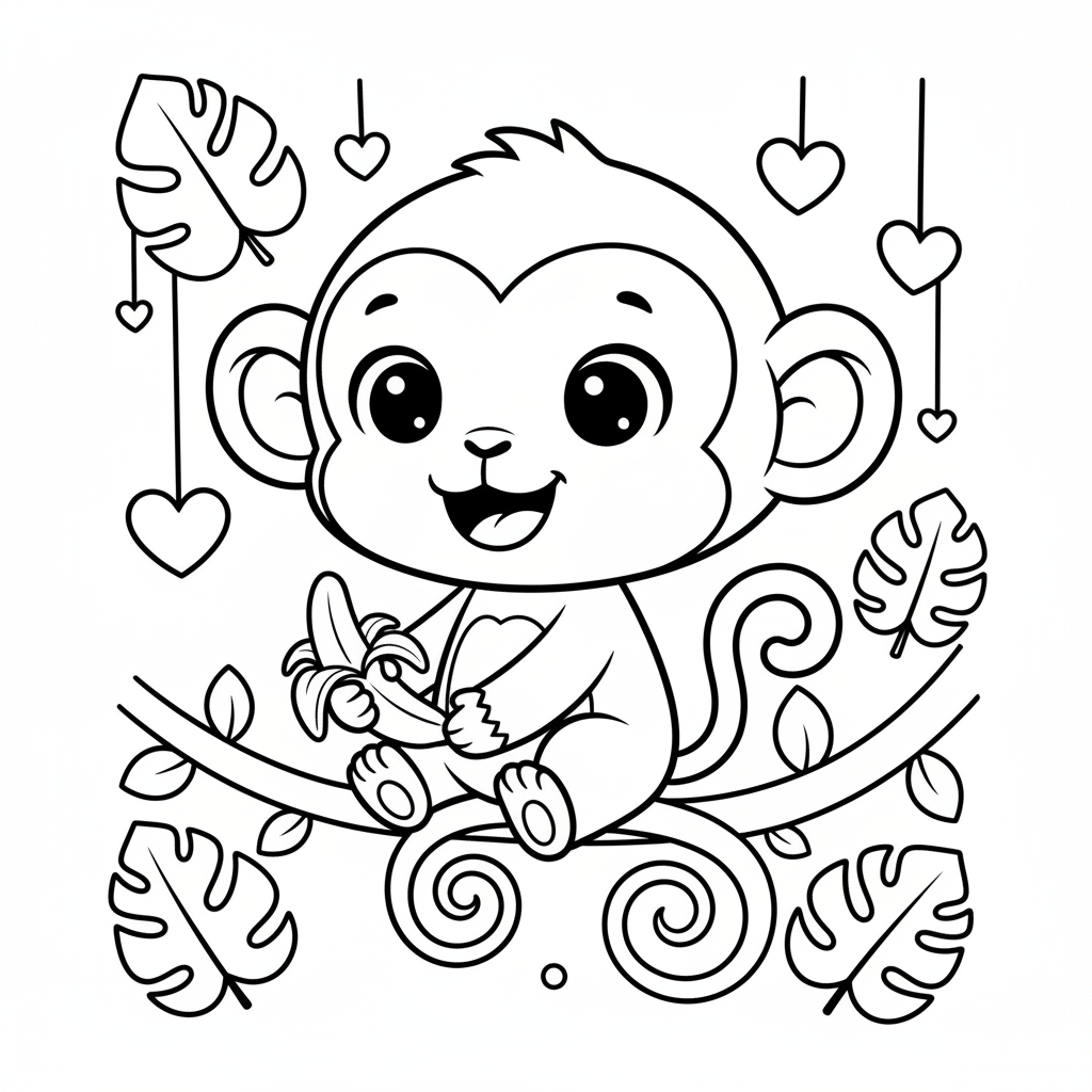 Monkey coloring page for everyone - Chibi style
