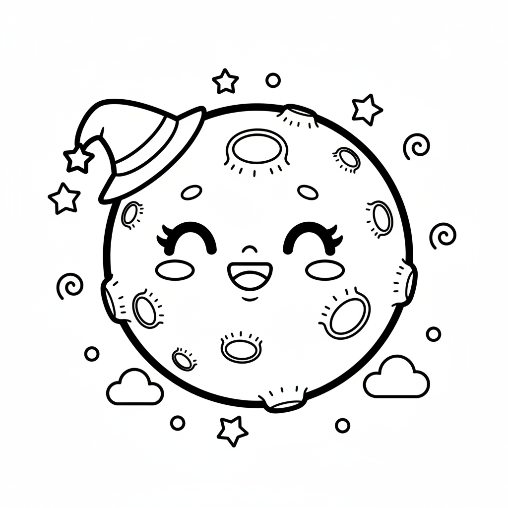 Moon coloring page for everyone - Chibi style