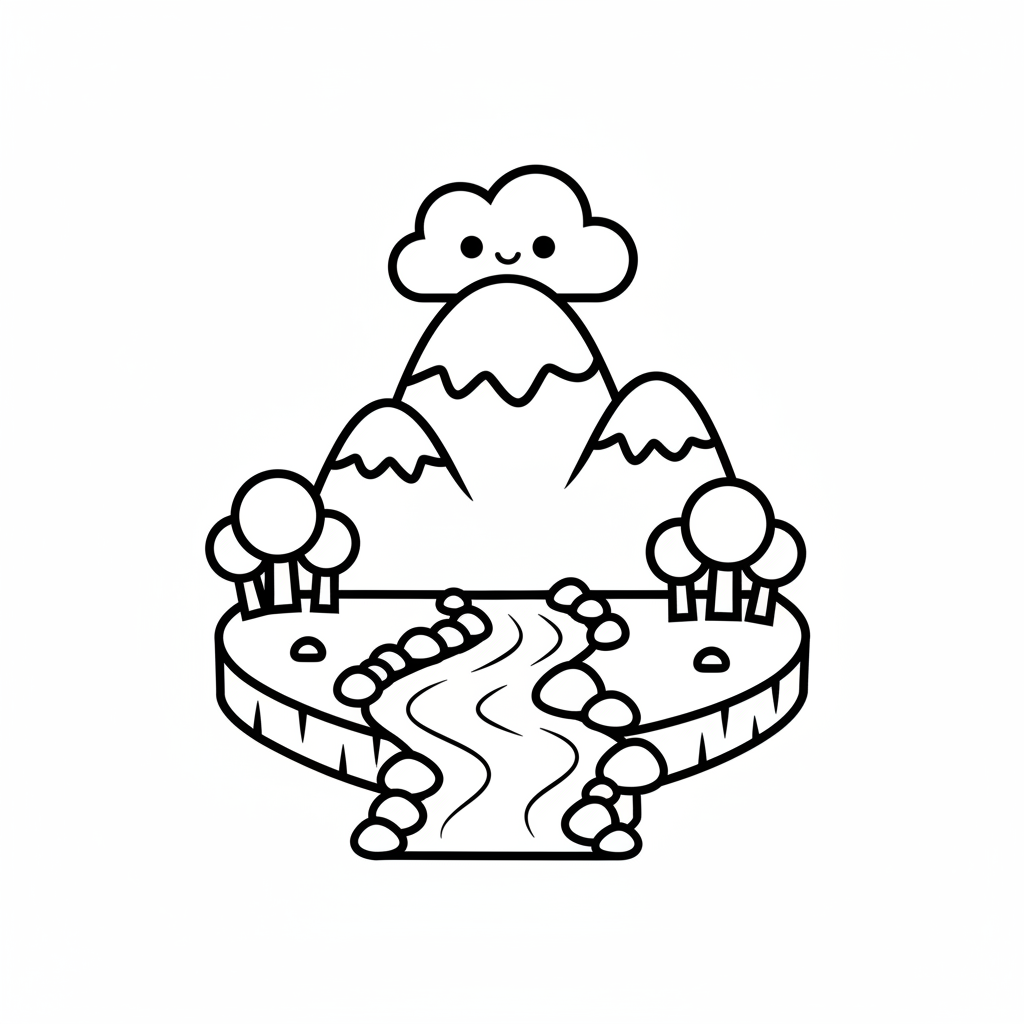Mountain coloring page for everyone - Chibi style