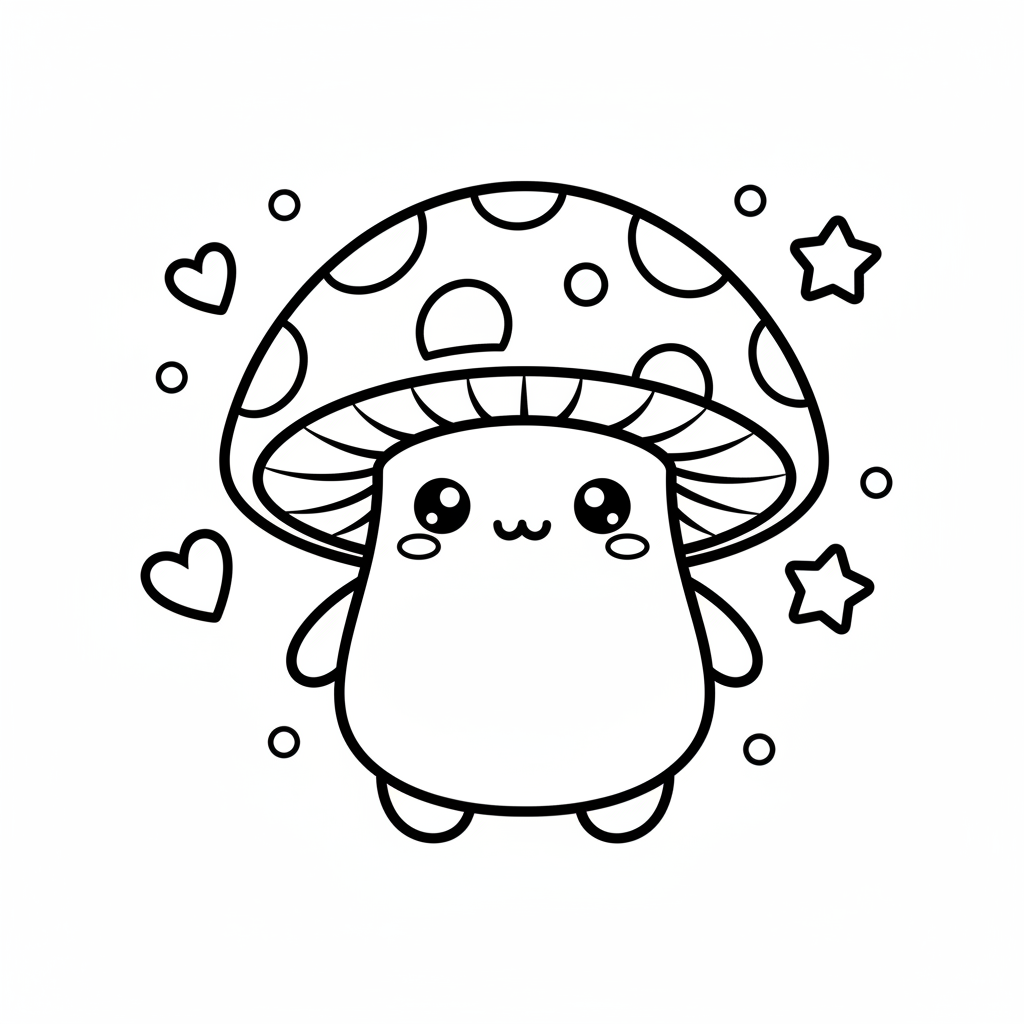 Mushroom coloring page for everyone - Chibi style
