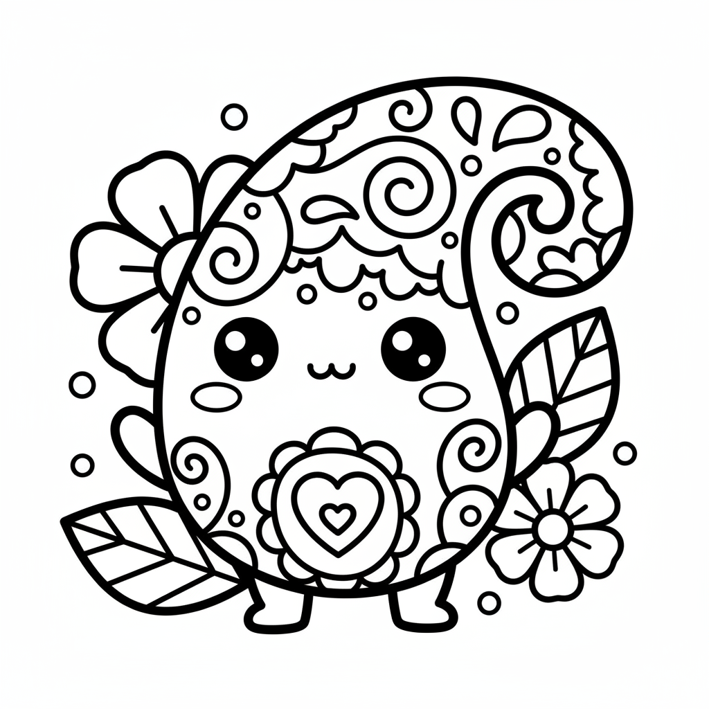 Paisley coloring page for everyone - Chibi style