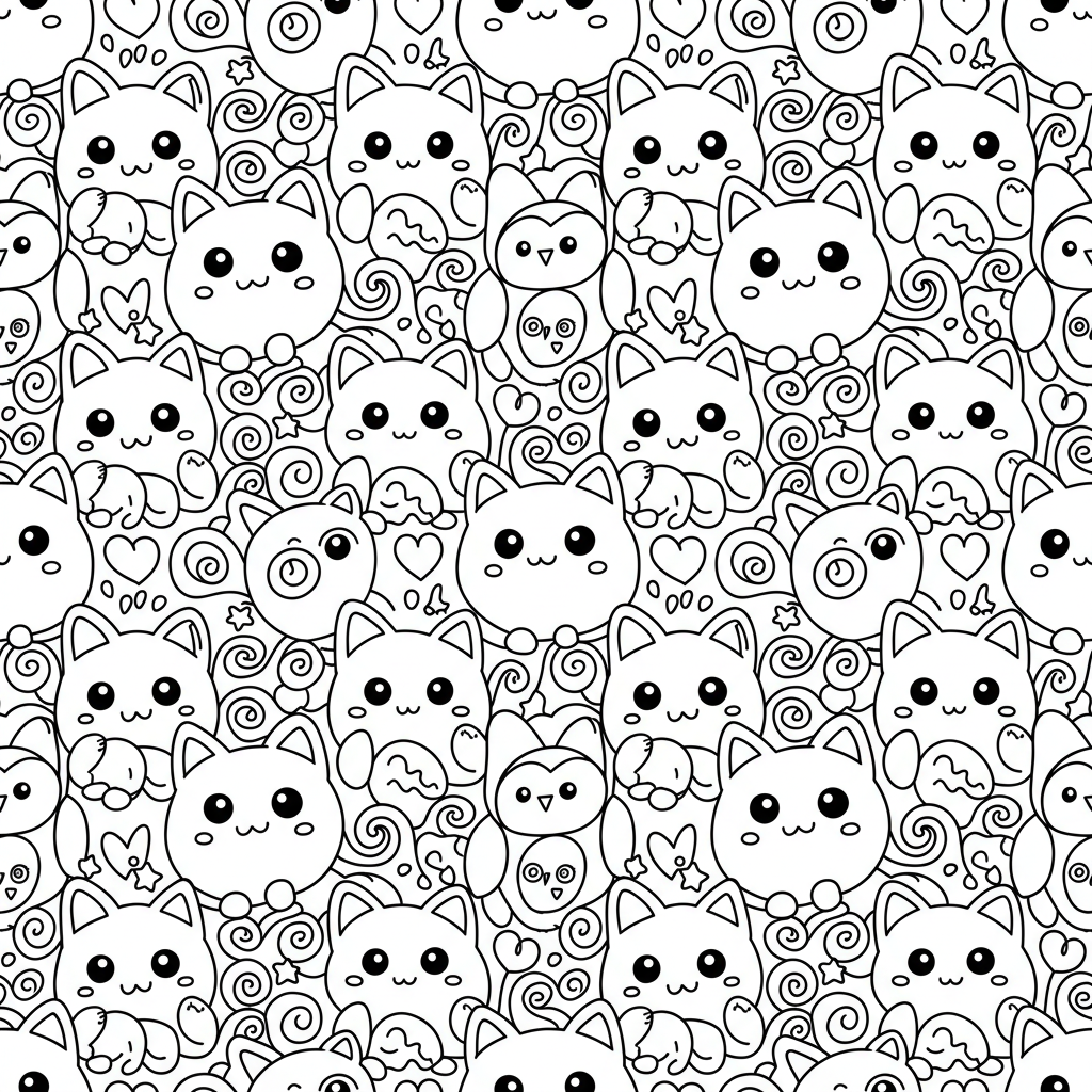 Pattern coloring page for everyone - Chibi style