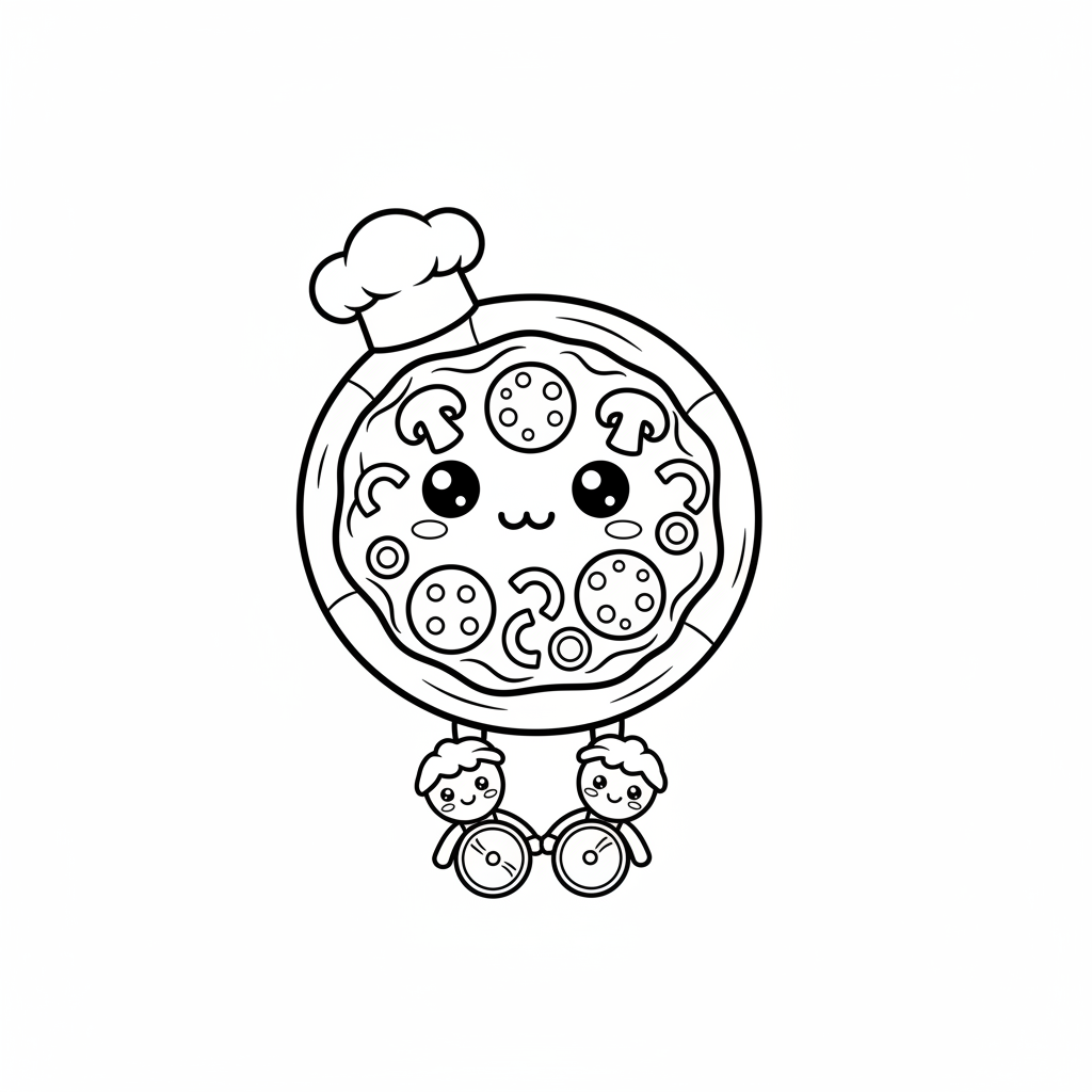Pizza coloring page for everyone - Chibi style