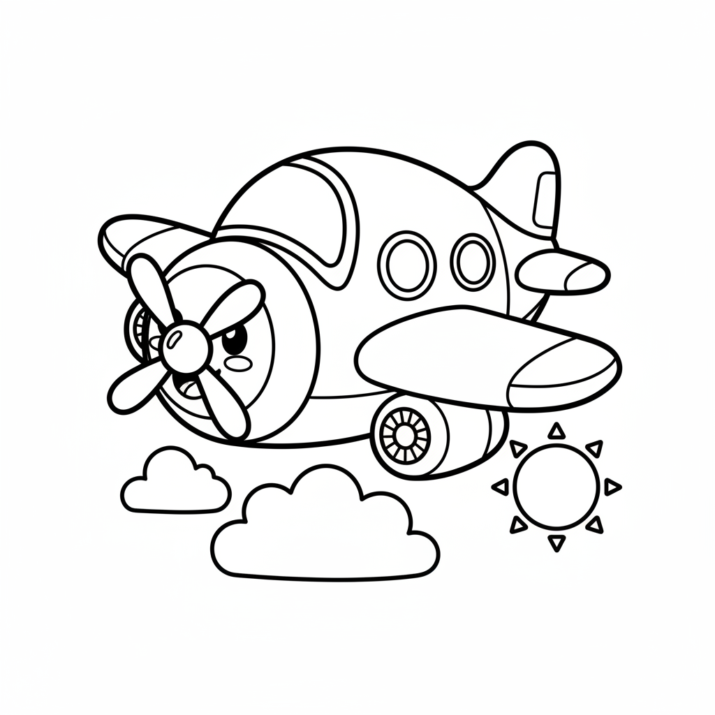Plane coloring page for everyone - Chibi style