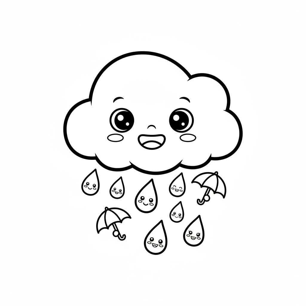 Rain coloring page for everyone - Chibi style