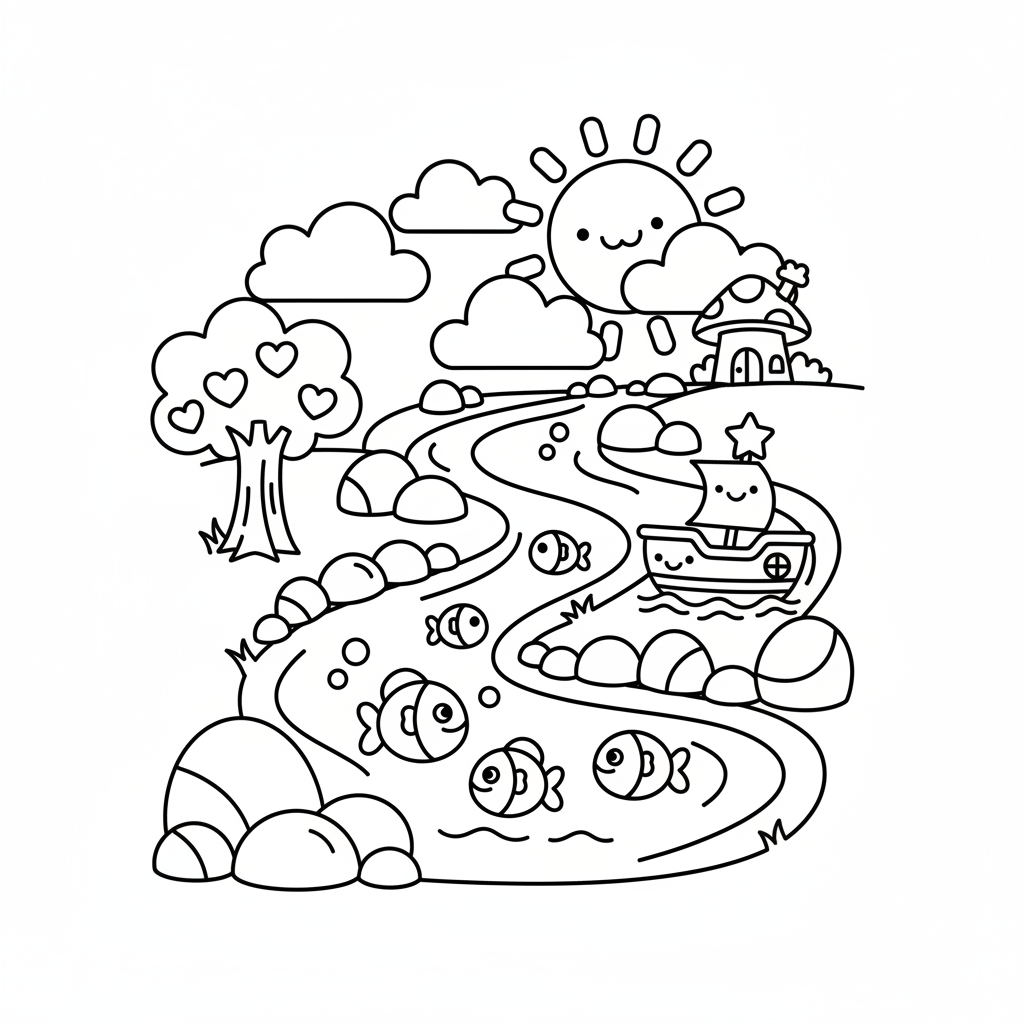 River coloring page for everyone - Chibi style
