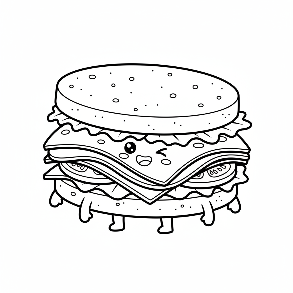 Sandwich coloring page for everyone - Chibi style