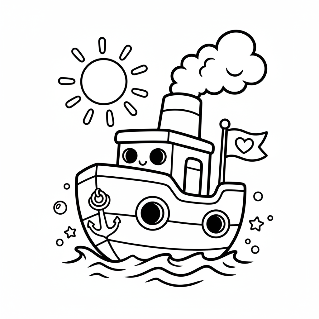 Ship coloring page for everyone - Chibi style