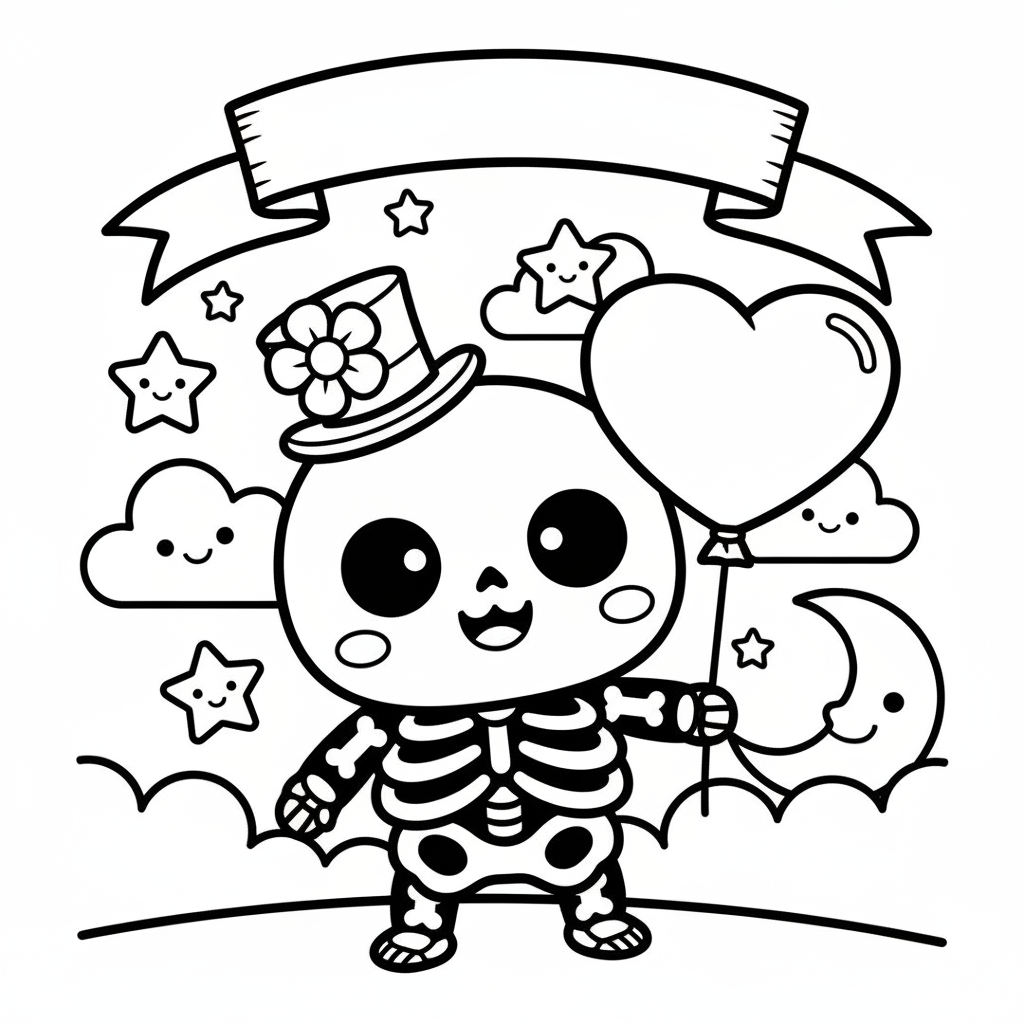 Skeleton coloring page for everyone - Chibi style