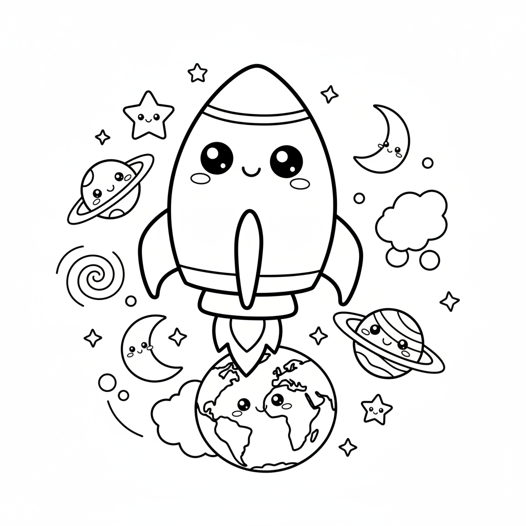 Space coloring page for everyone - Chibi style