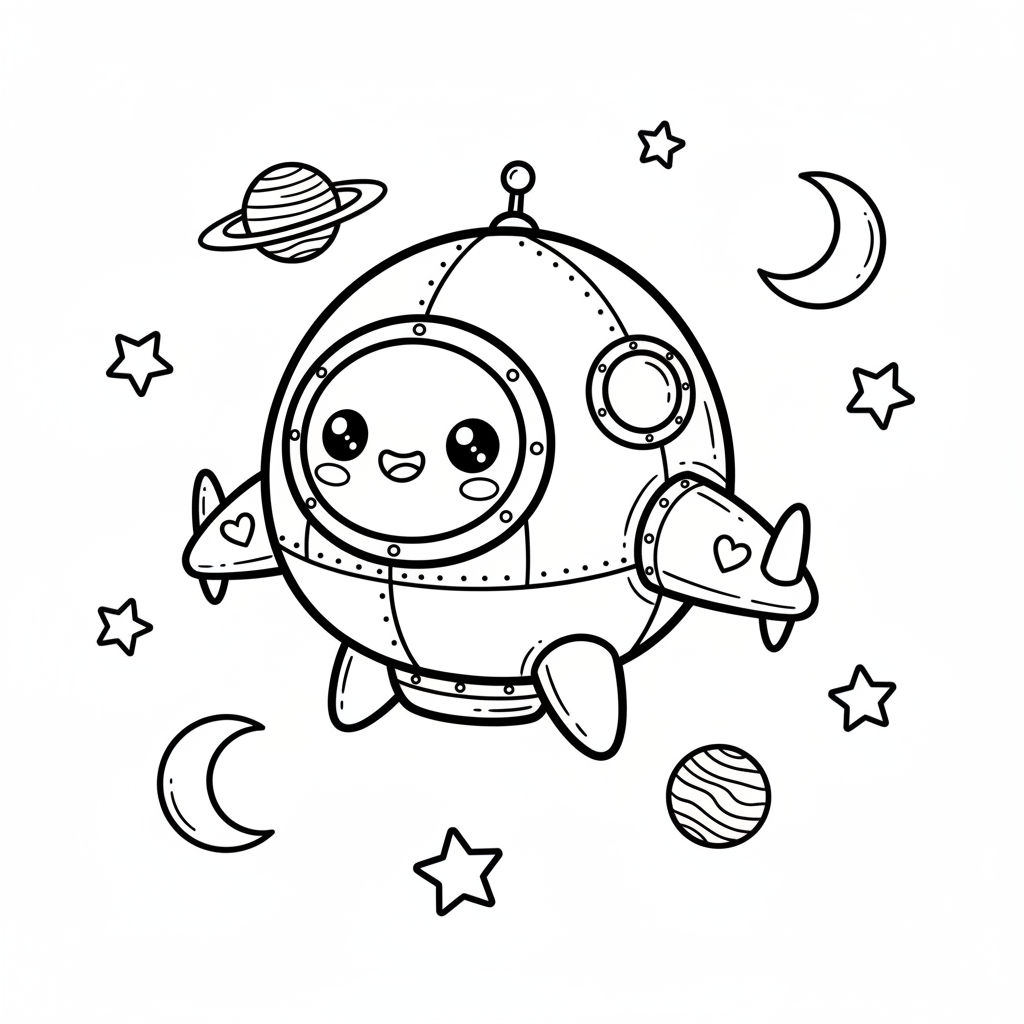 Spaceship coloring page for everyone - Chibi style