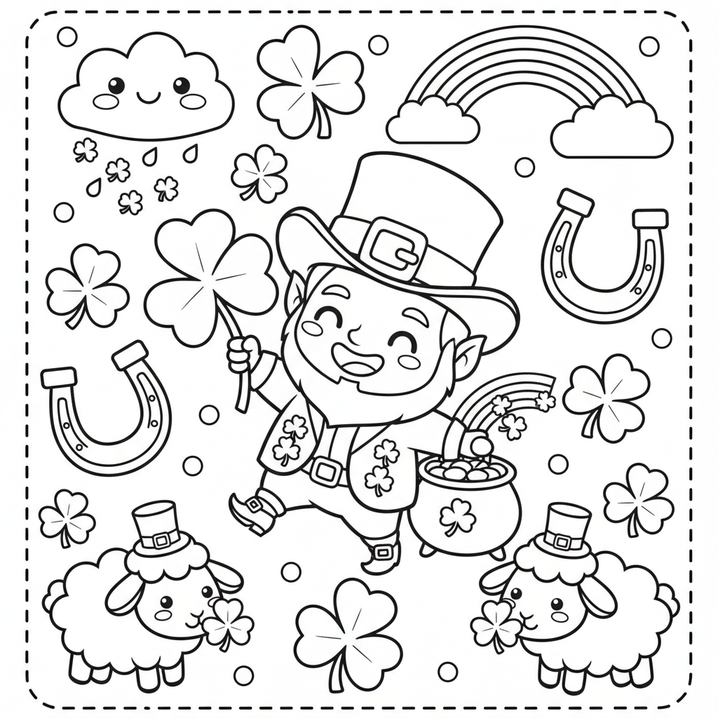 St. Patrick's Day coloring page for everyone - Chibi style