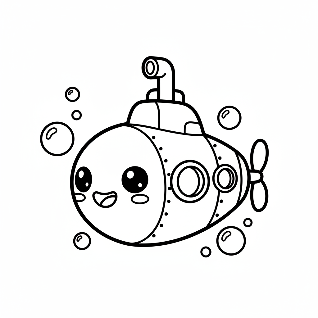 Submarine coloring page for everyone - Chibi style
