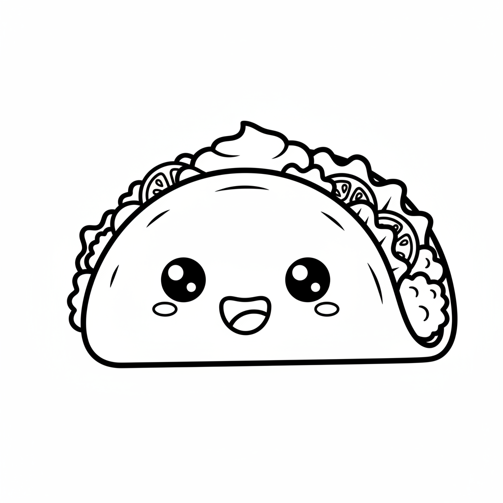 Taco coloring page for everyone - Chibi style
