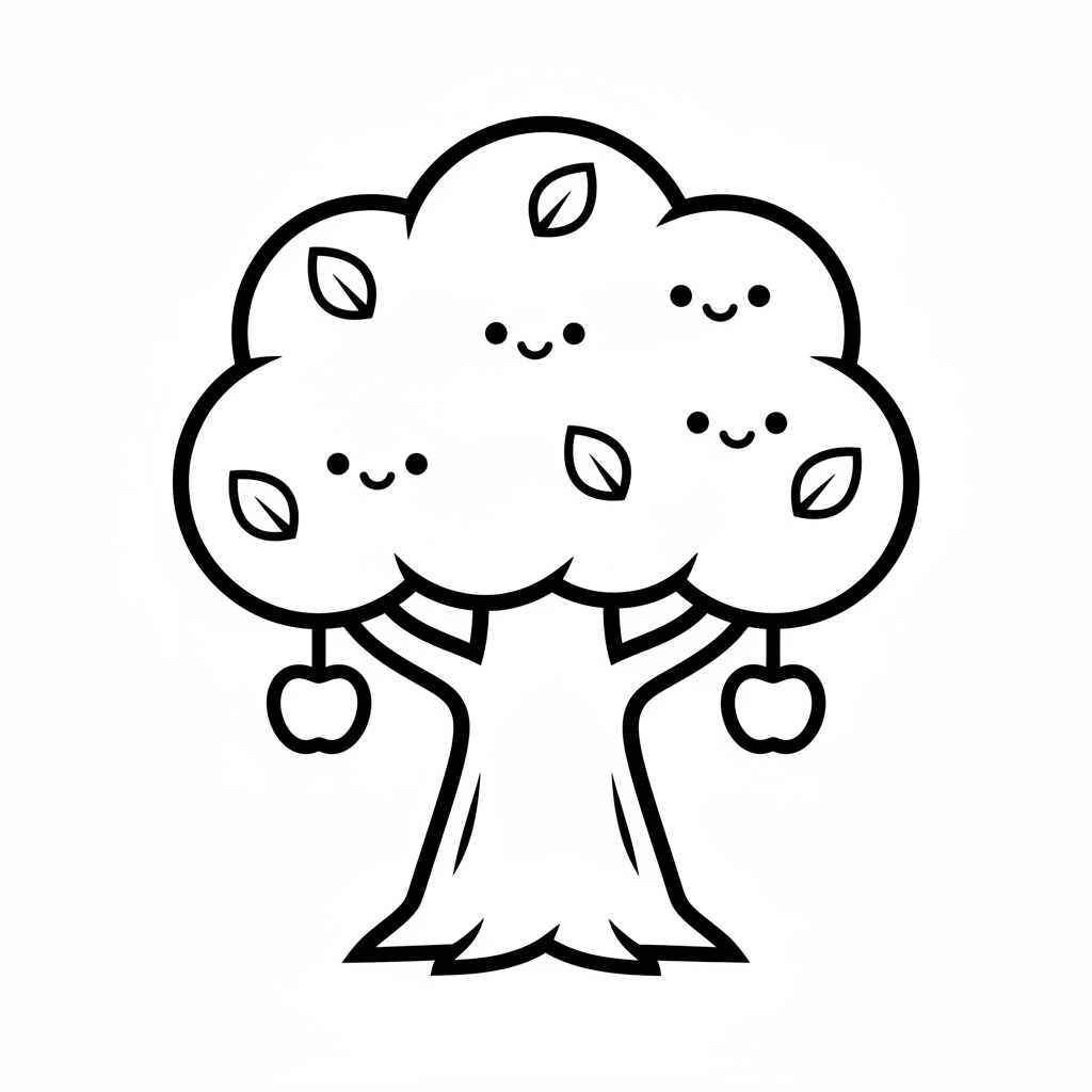 Tree coloring page for everyone - Chibi style