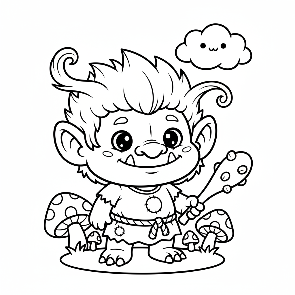 Troll coloring page for everyone - Chibi style