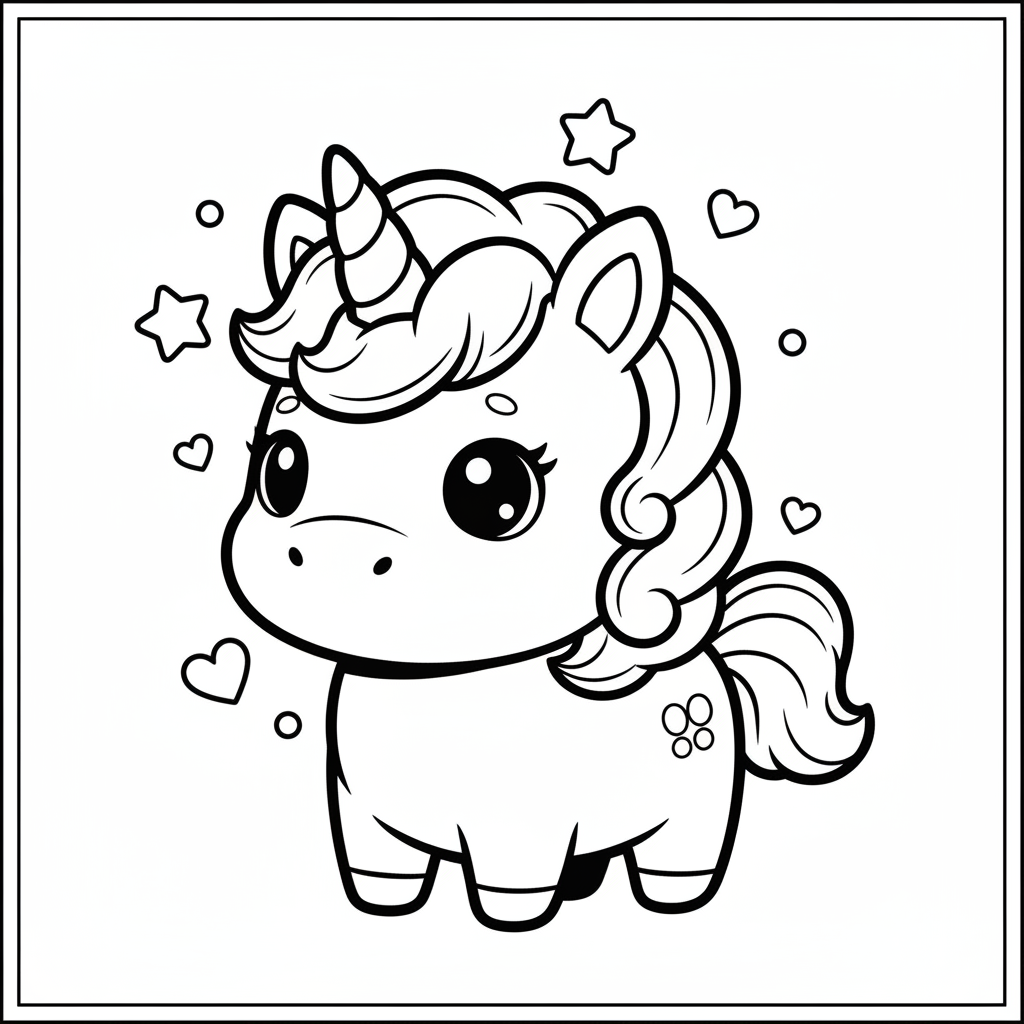 Unicorn coloring page for everyone - Chibi style