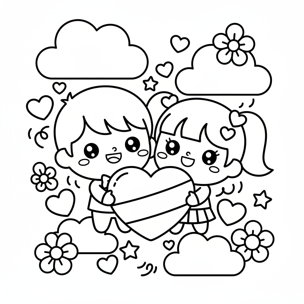 Valentine's Day coloring page for everyone - Chibi style