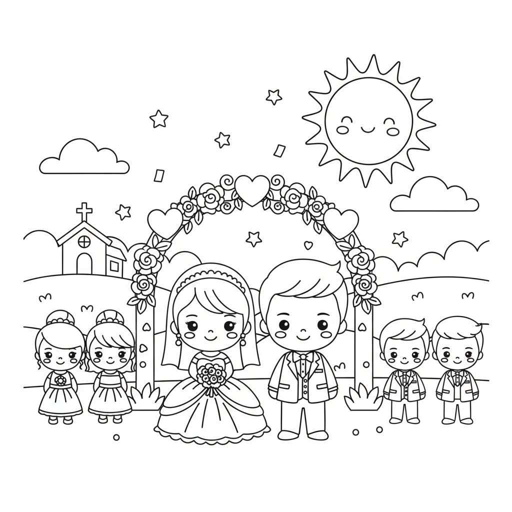 Wedding coloring page for everyone - Chibi style