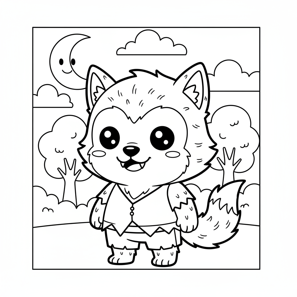 Werewolf coloring page for everyone - Chibi style