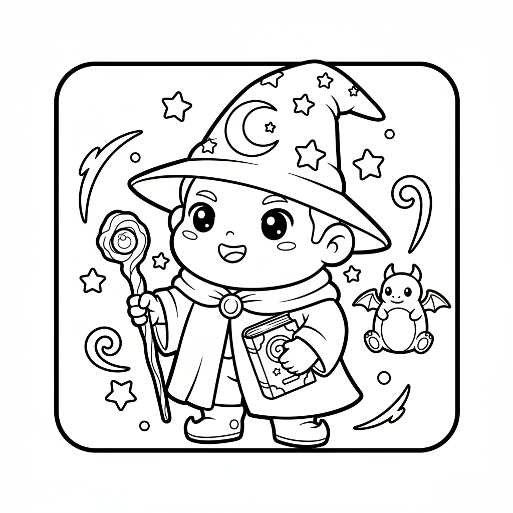 Wizard coloring page for everyone - Chibi style