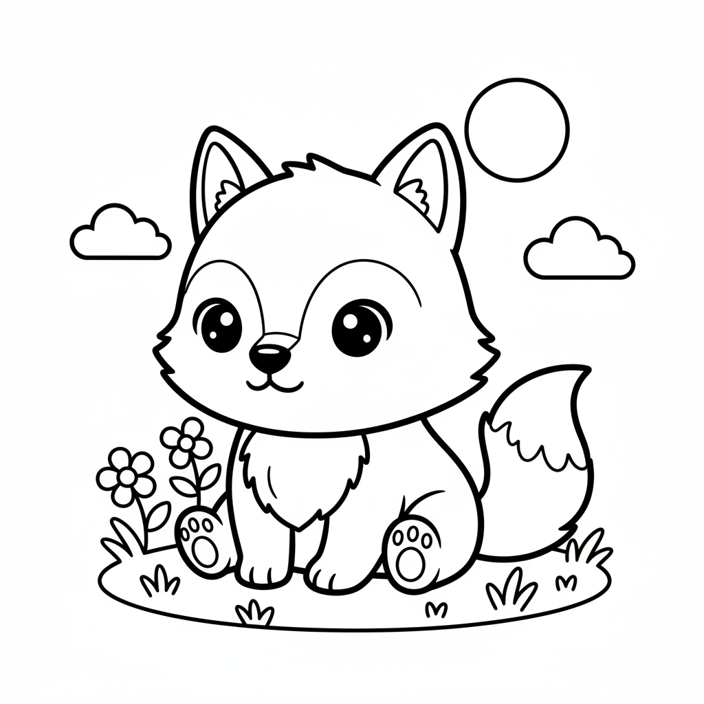 Wolf coloring page for everyone - Chibi style