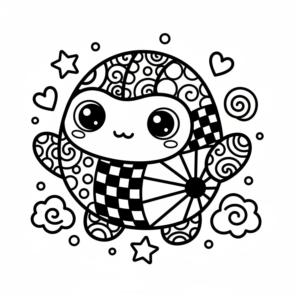 Zentangle coloring page for everyone - Chibi style