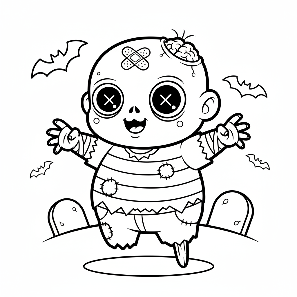 Zombie coloring page for everyone - Chibi style