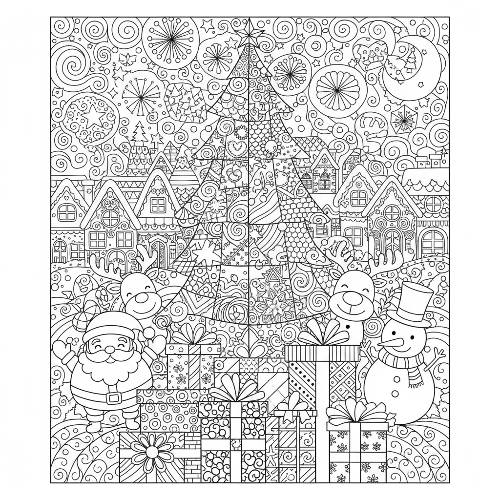 Christmas coloring page for experts - Standard style