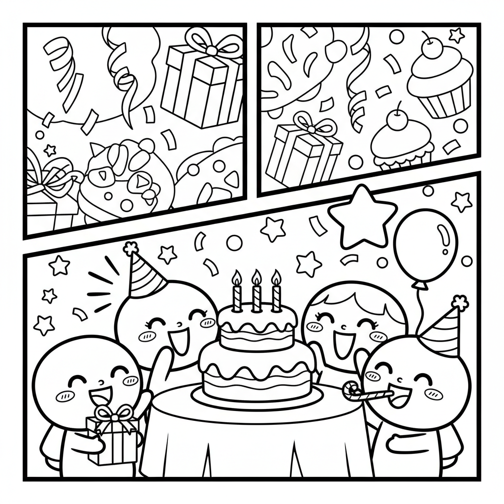 Birthday coloring page for everyone - Comic Book style