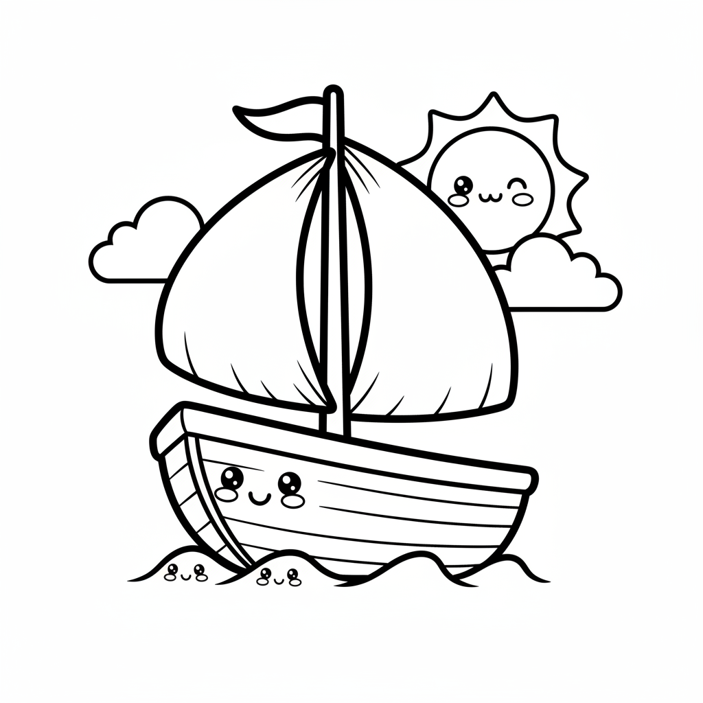 Boat coloring page for everyone - Comic Book style