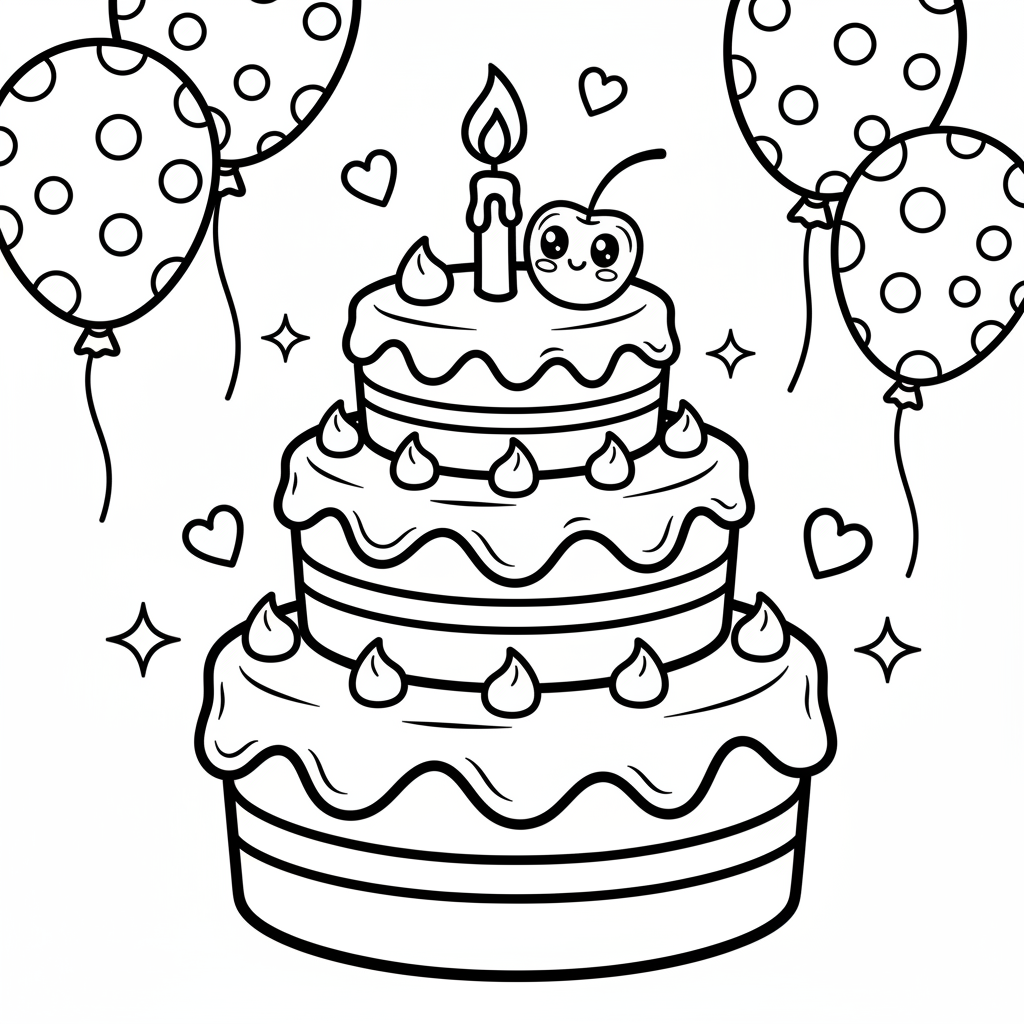 Cake coloring page for everyone - Comic Book style