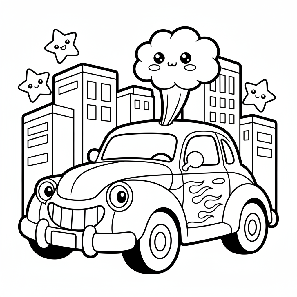 Car coloring page for everyone - Comic Book style