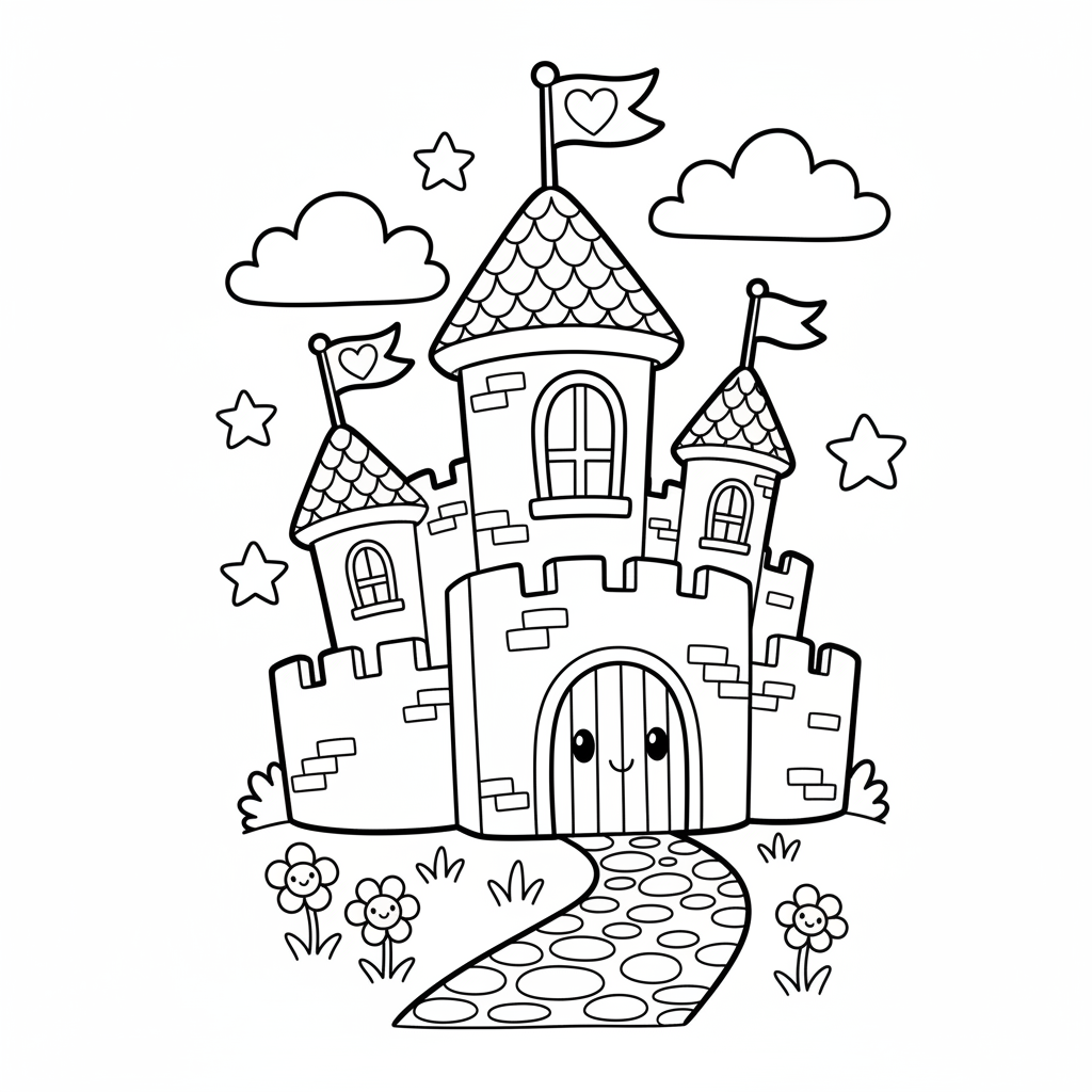 Castle coloring page for everyone - Comic Book style