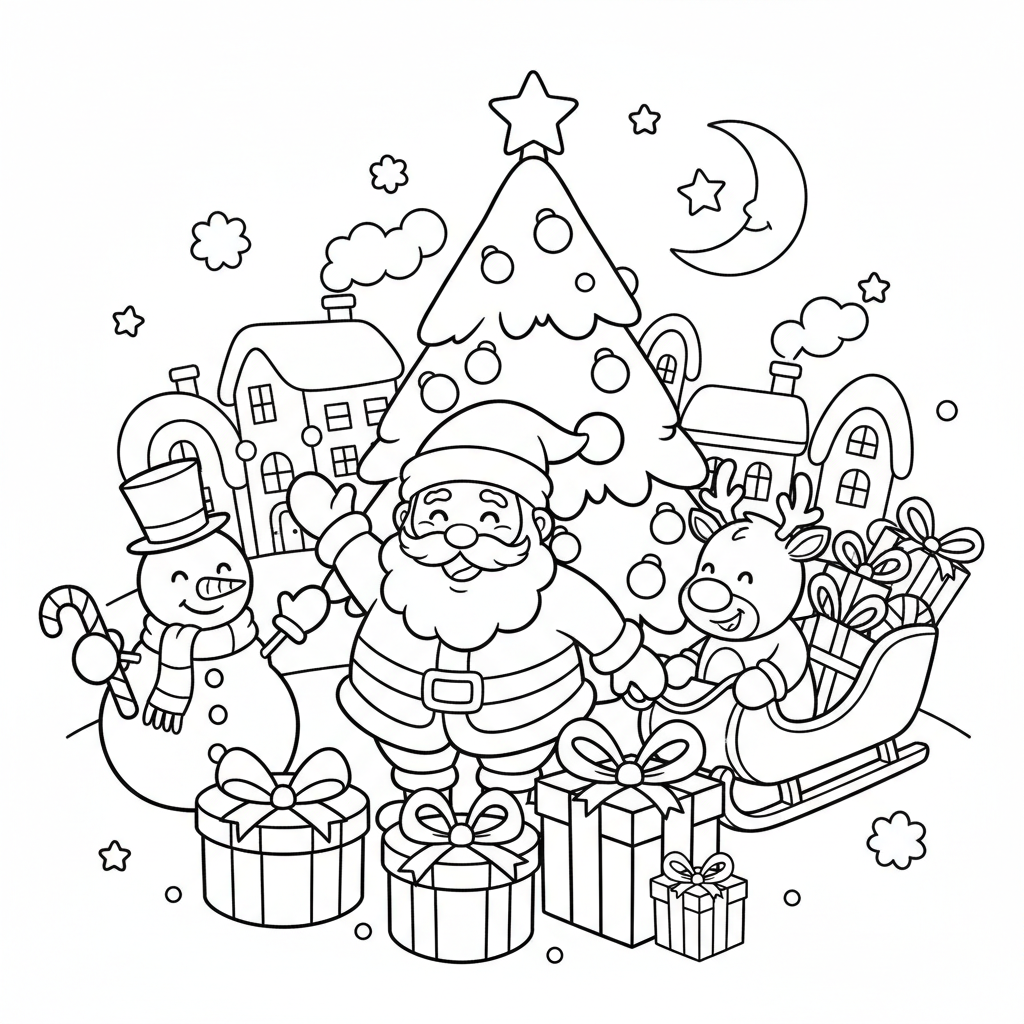 Christmas coloring page for everyone - Comic Book style