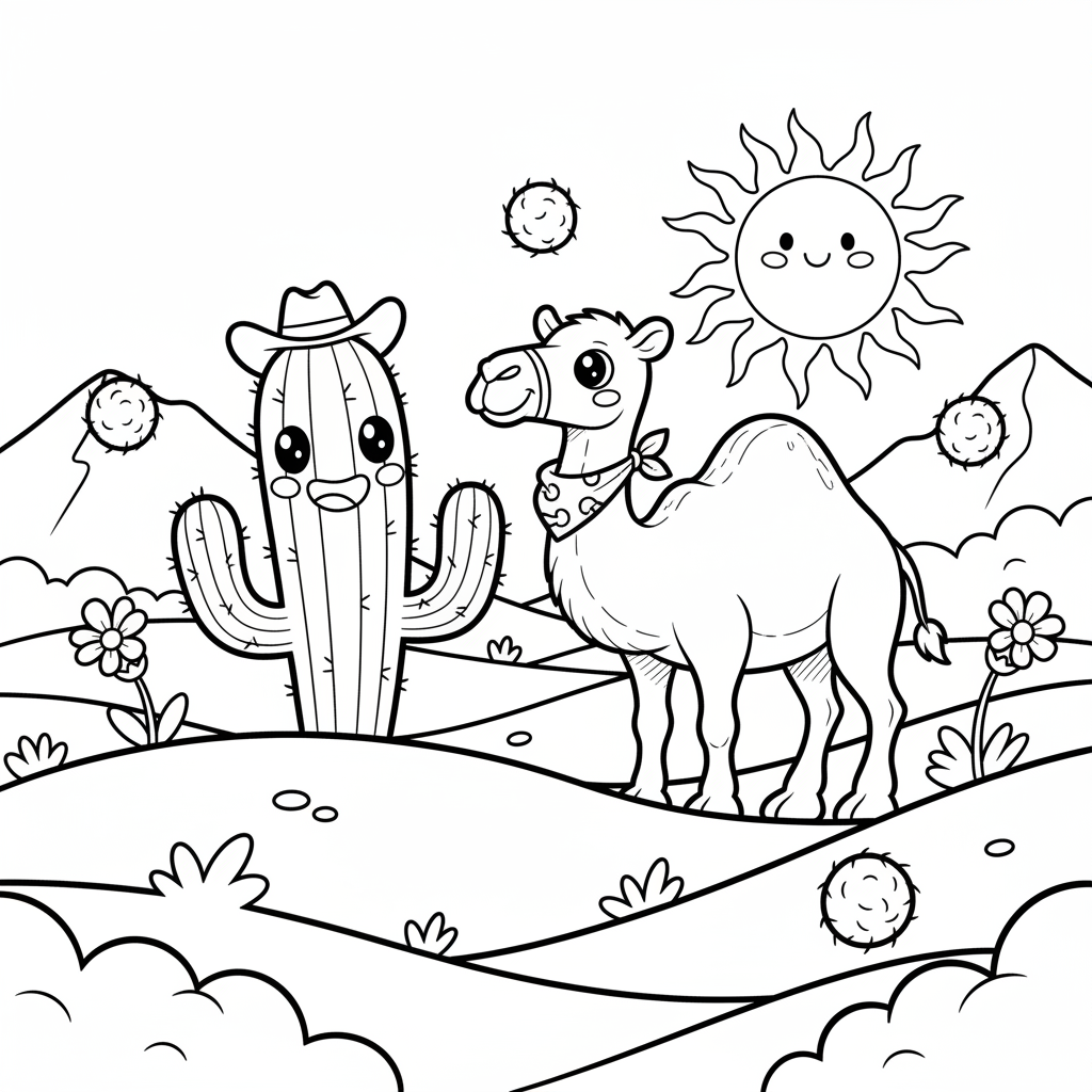 Desert coloring page for everyone - Comic Book style