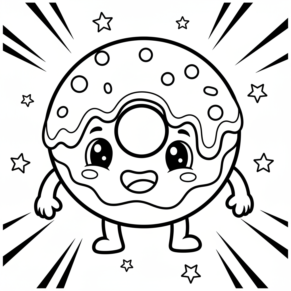 Donut coloring page for everyone - Comic Book style
