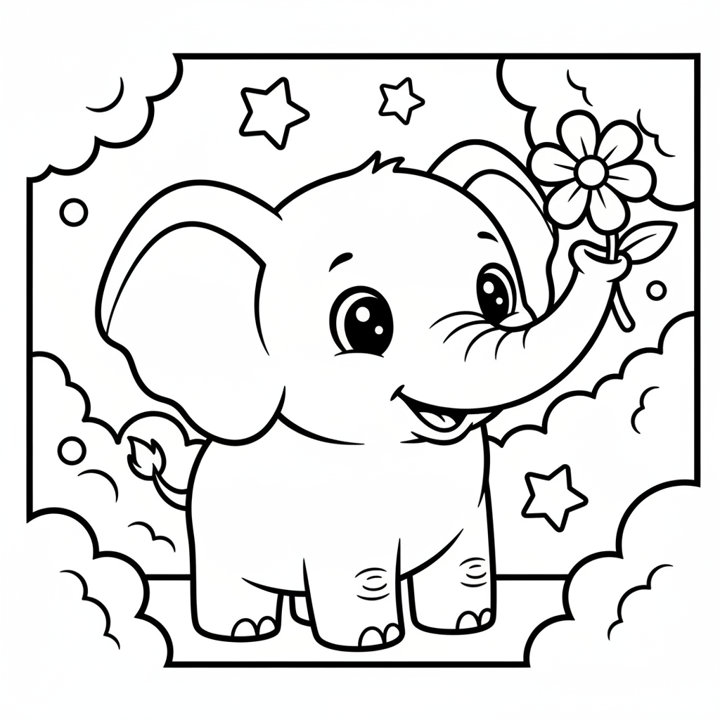 Elephant coloring page for everyone - Comic Book style