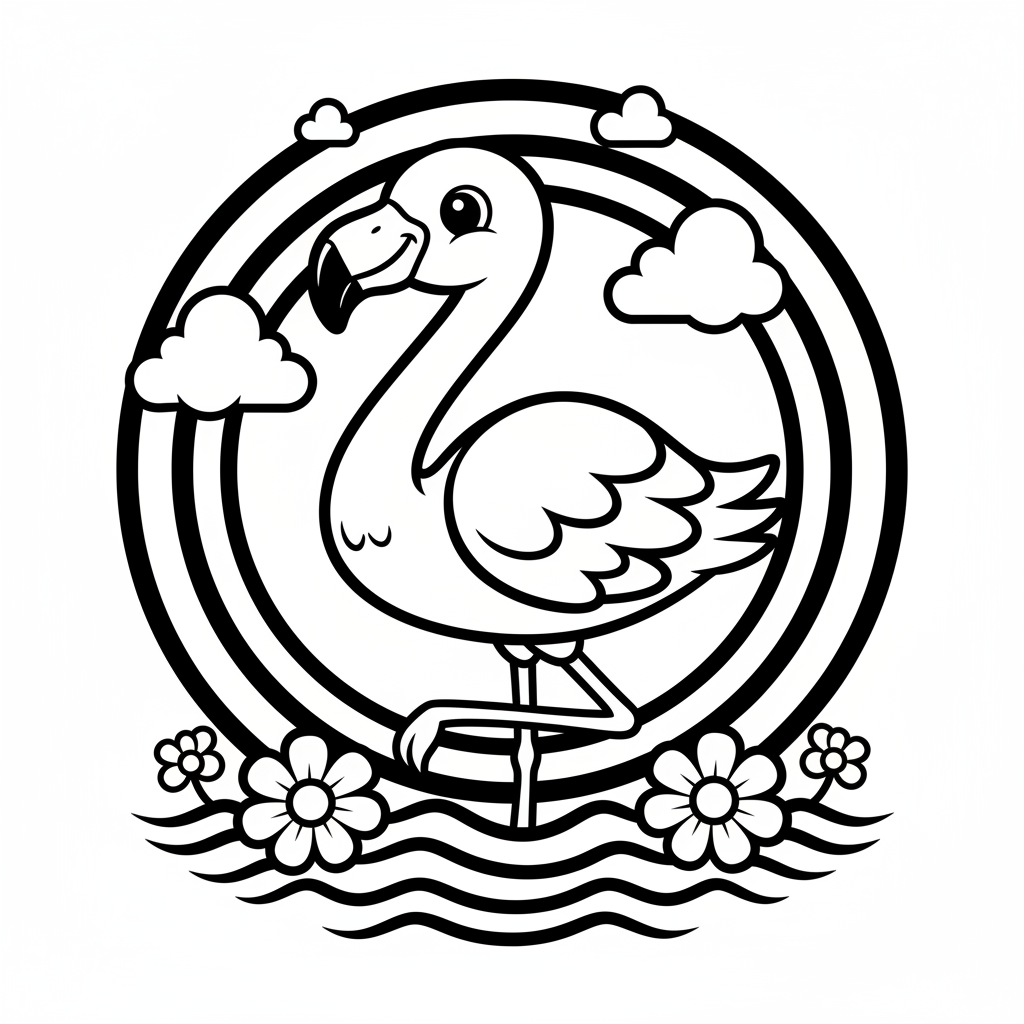 Flamingo coloring page for everyone - Comic Book style