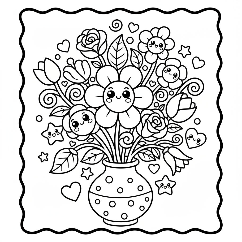 Floral coloring page for everyone - Comic Book style