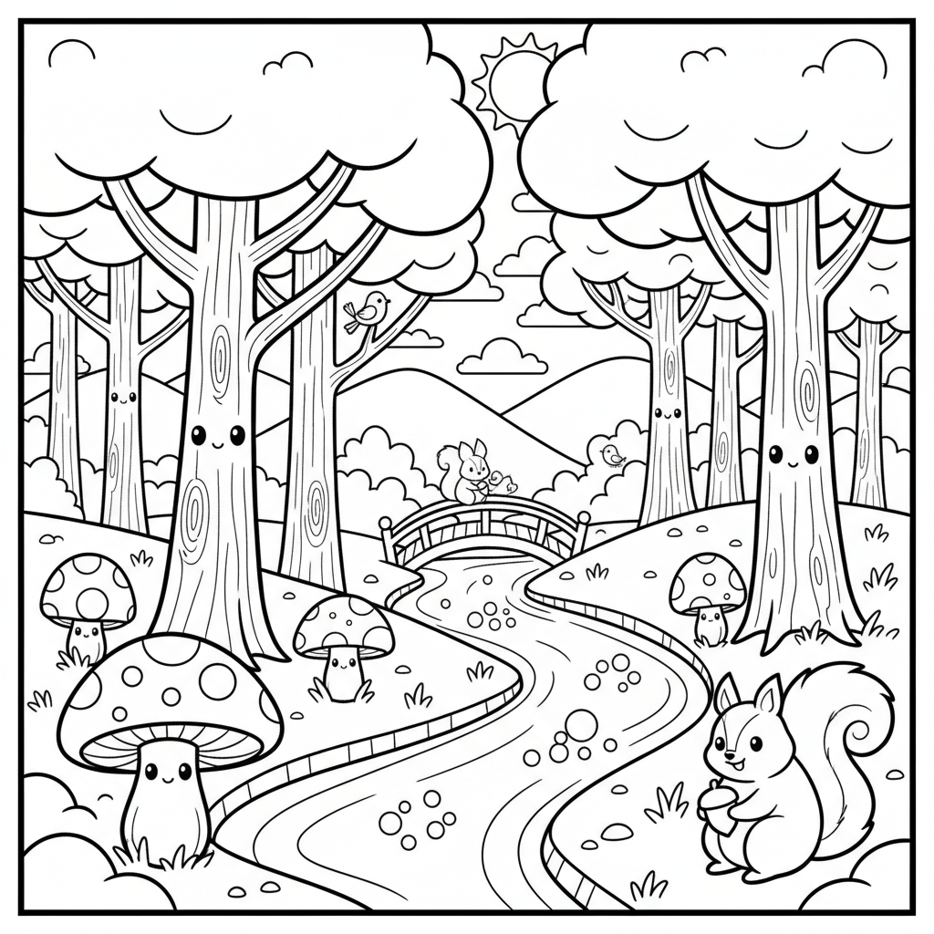 Forest coloring page for everyone - Comic Book style