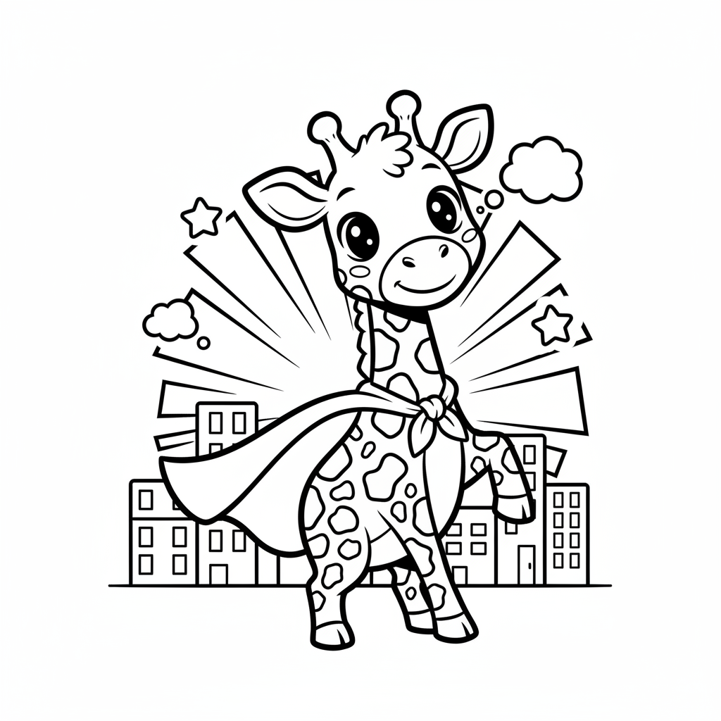 Giraffe coloring page for everyone - Comic Book style