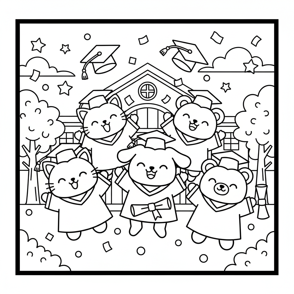Graduation coloring page for everyone - Comic Book style
