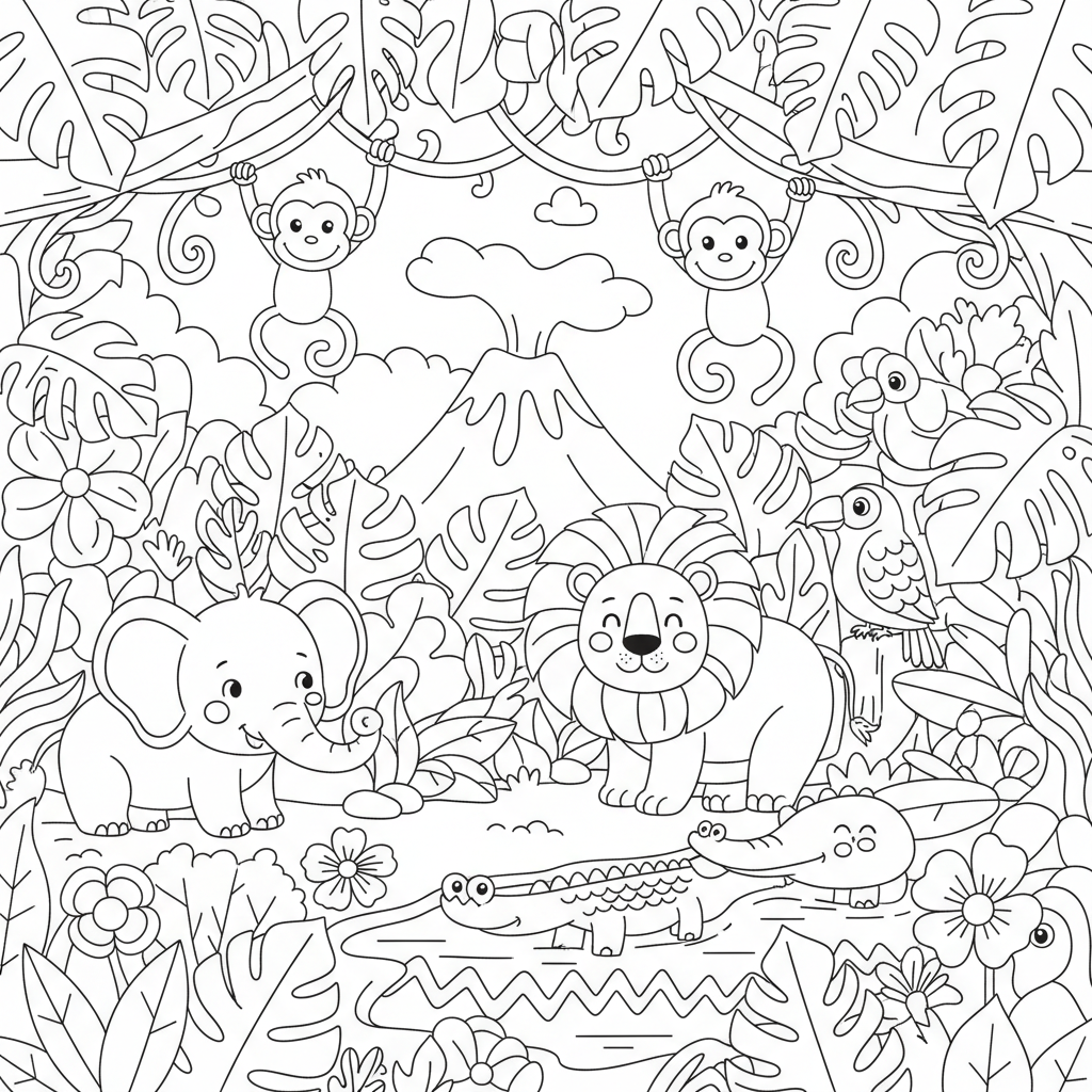 Jungle coloring page for everyone - Comic Book style