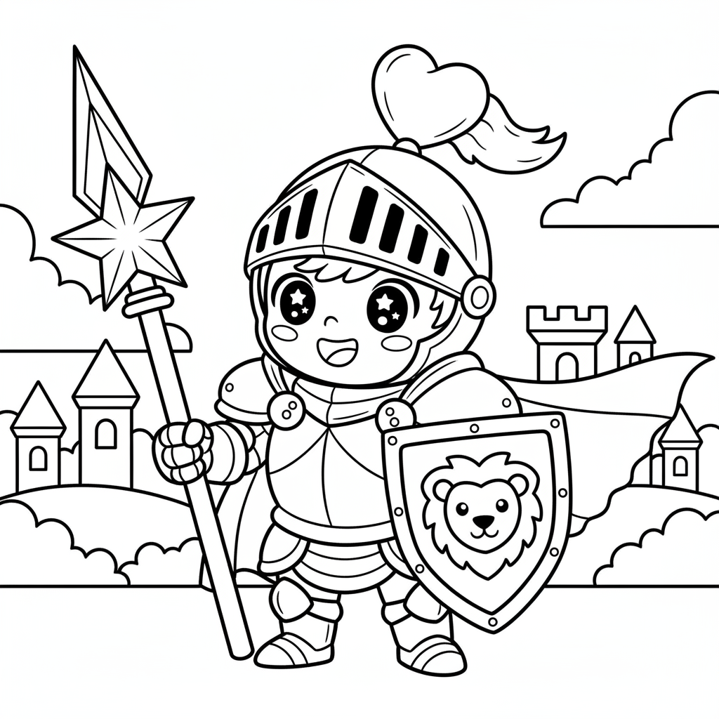 Knight coloring page for everyone - Comic Book style
