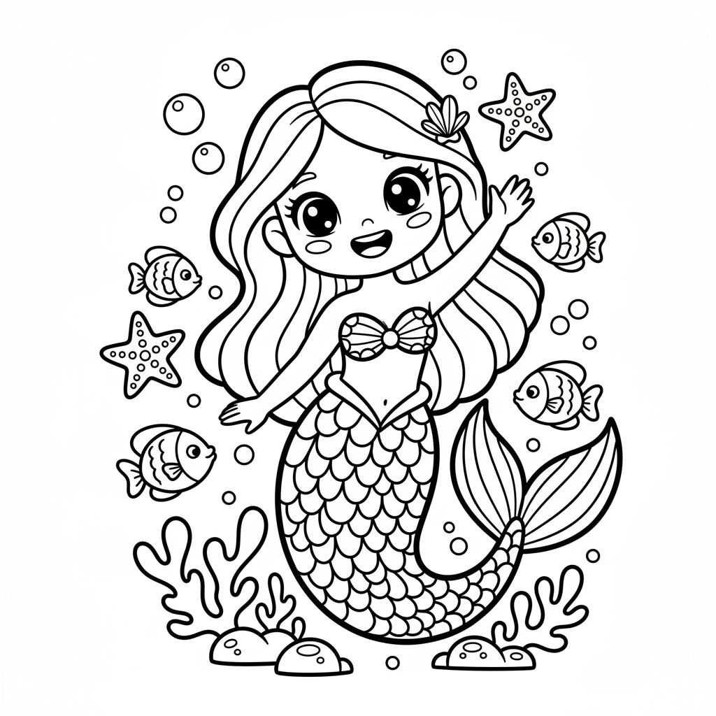 Mermaid coloring page for everyone - Comic Book style