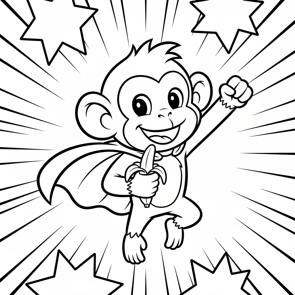 Monkey coloring page for everyone - Comic Book style